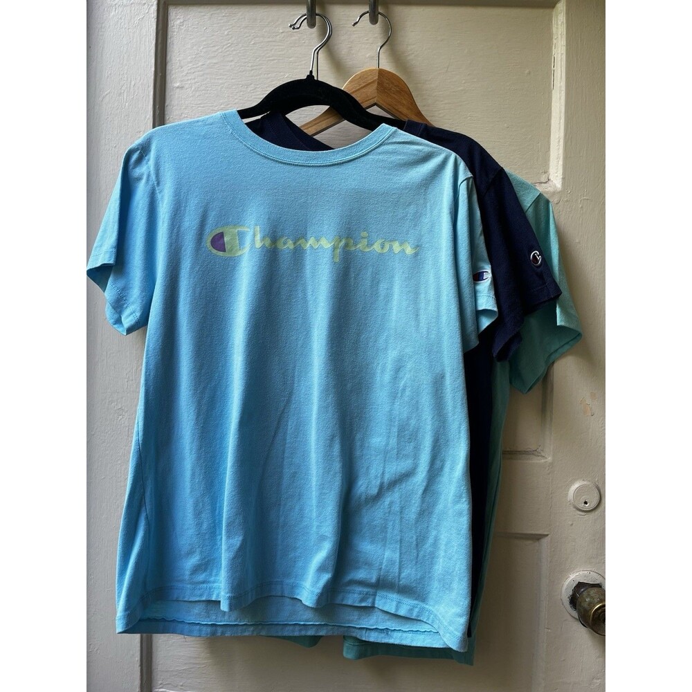 Champion 90s Logo Tshirts L Blue Colorful Streetwear Athletic Fitness Set of 3